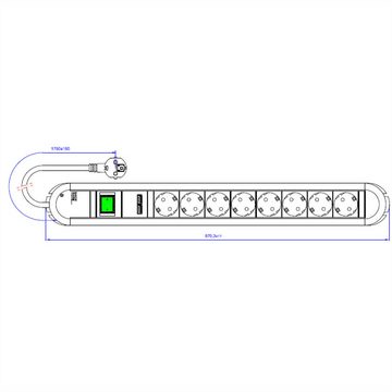 Bachmann PRIMO Steckdosenleiste 8x Schutzkontakt, 2x USB-Ladeport, Schalter Steckdosenleiste (Kabellänge 1.75 m)