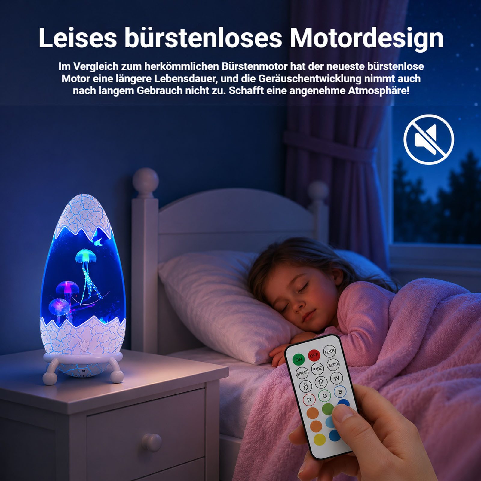 QUBEBU LED Nachtlicht Jellyfish Lampe LED Quallen Lampe Dinosaurier-Eier Dekolicht Lavalampe, LED fest integriert, Quallen Aquarium Dekoleuchte mit Fernbedienung, 13 Farbwechsel, LED Tischleuchte, Stimmungslicht, Geschenke für Kinder Erwachsene