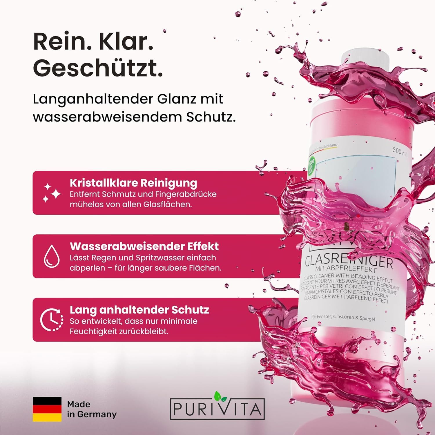 Purivita Purivita 1:200 Glasreiniger mit Abperleffekt 500ml Glasreiniger