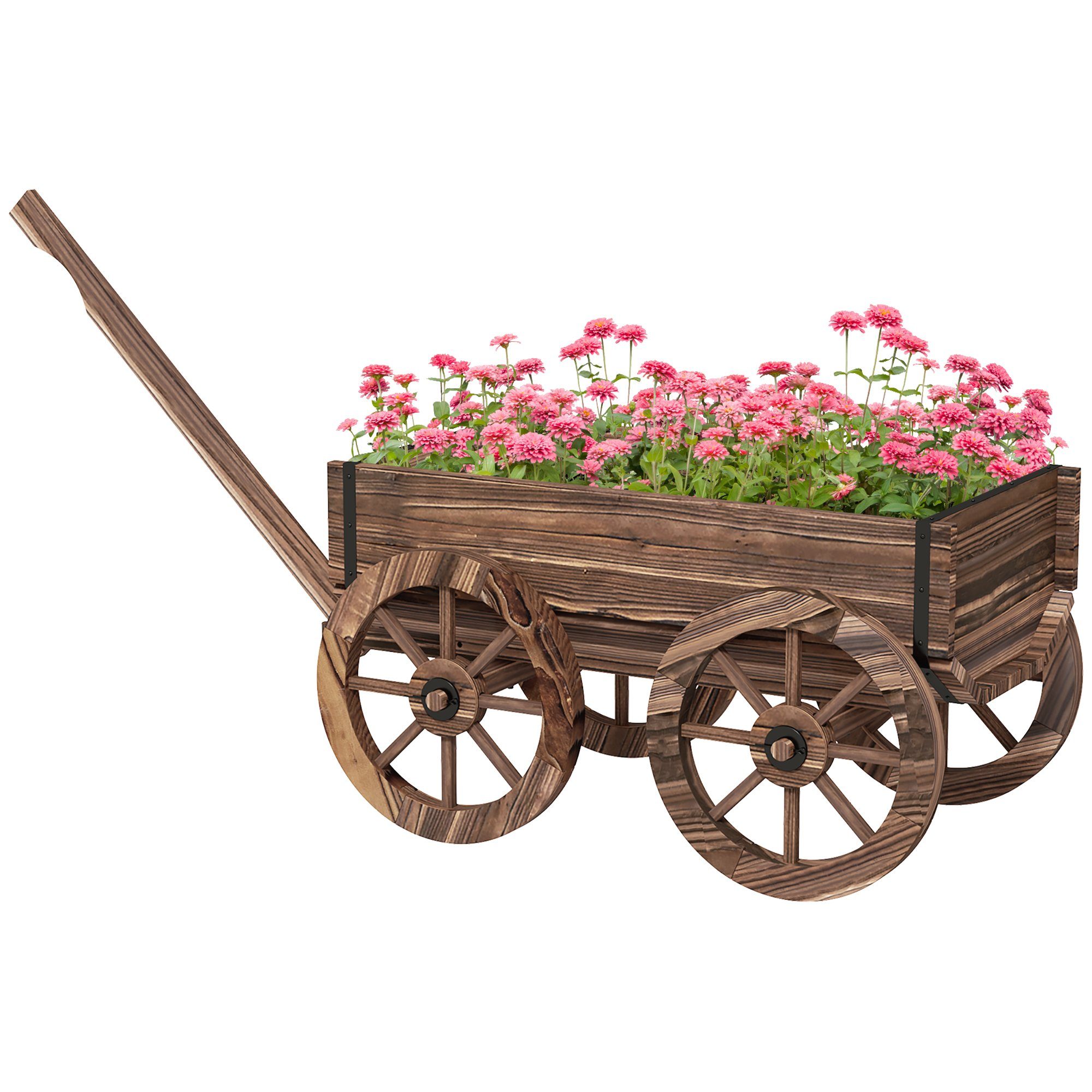 Outsunny Blumenkasten Pflanzenwagen mit Griff (Pflanzenkasten, 1 St., Підставка для квітів), für Garten, Terrasse, bis 30 kg belastbar, Verkohlt, 120 x 41 x 54 cm