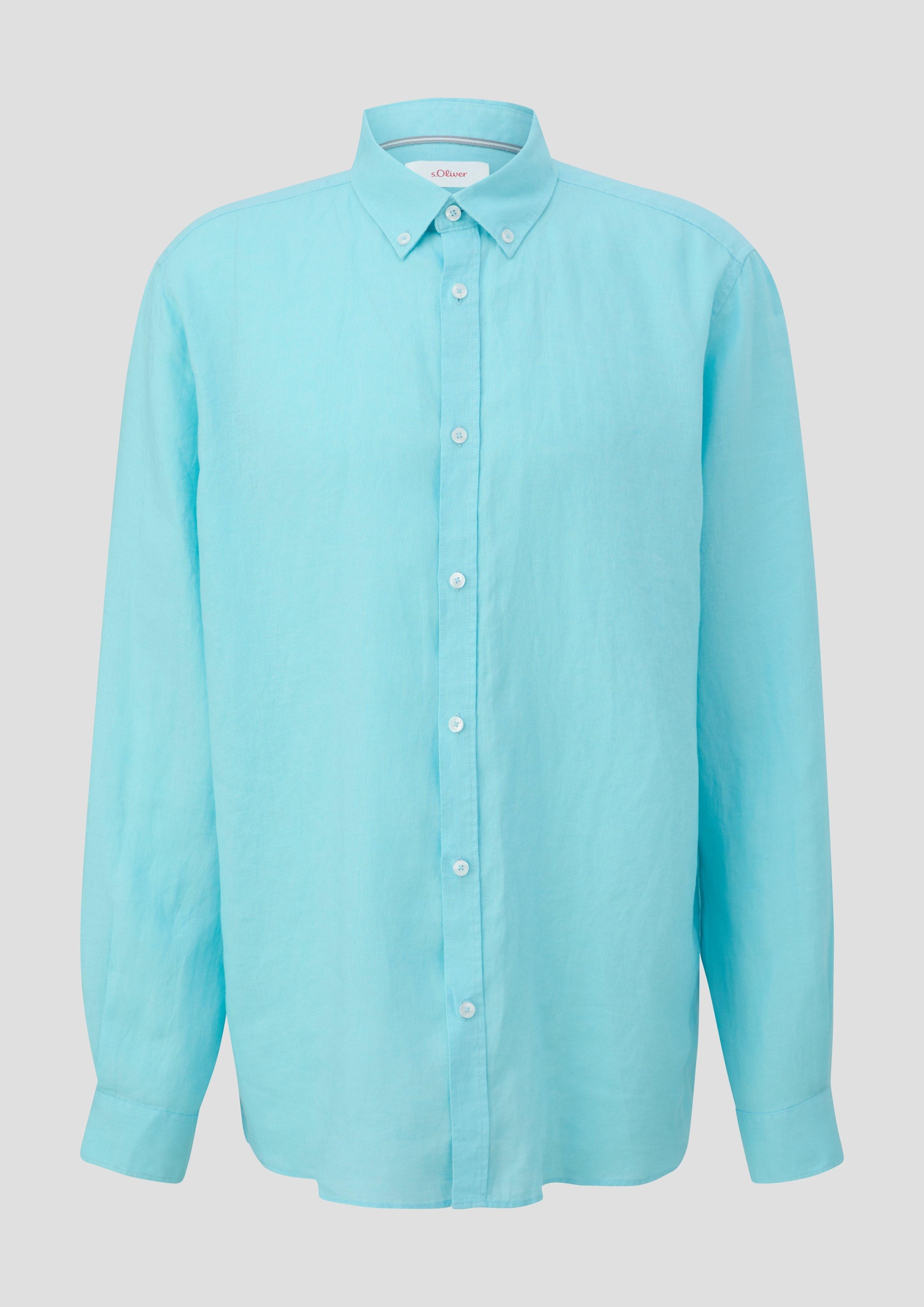 Kurzarmhemd Leinenhemd mit Button-Down-Kragen