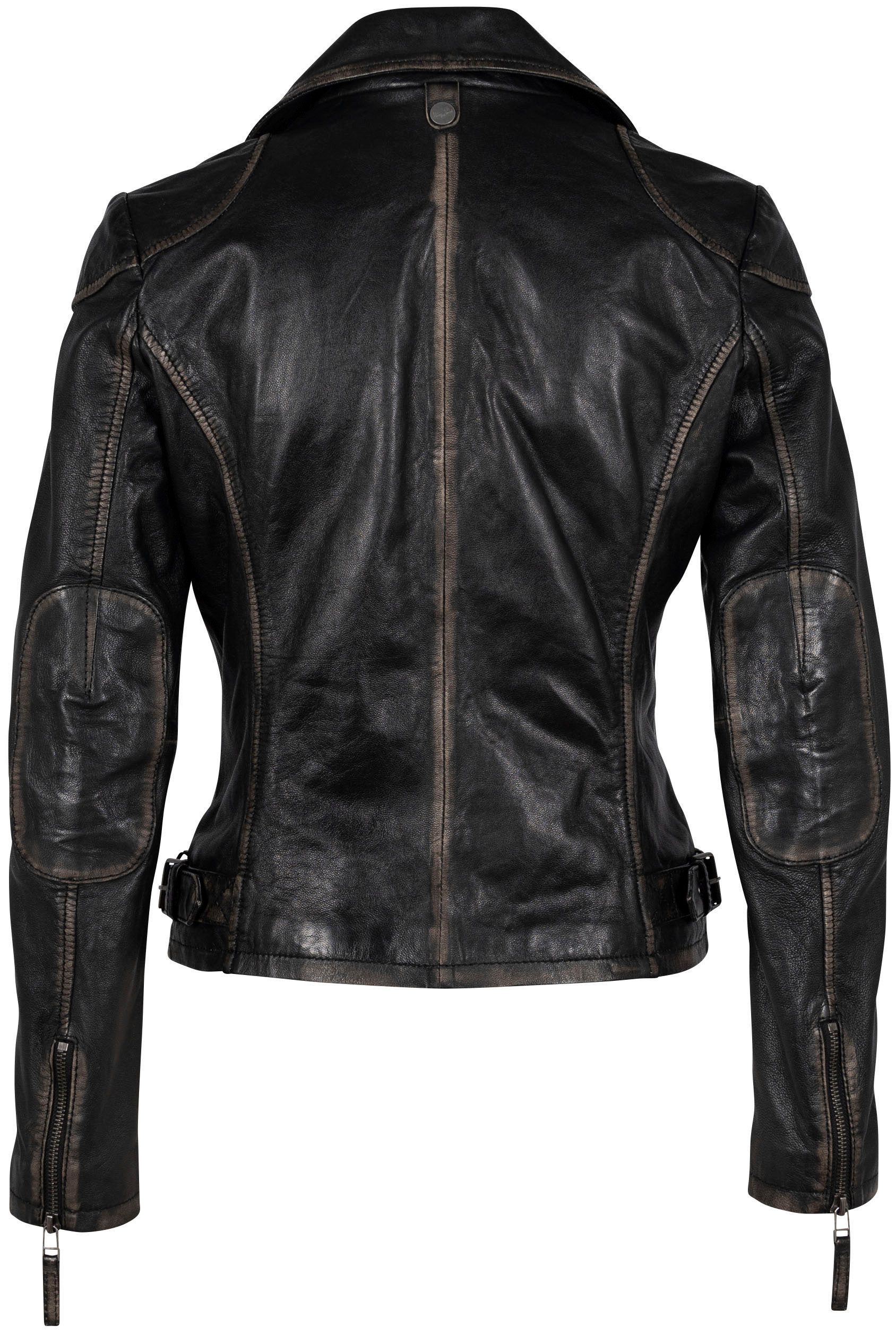 Mauritius Lederjacke MWPeggie im Vintage-Look, asymetrischer Reißverschluss, Reverskragen