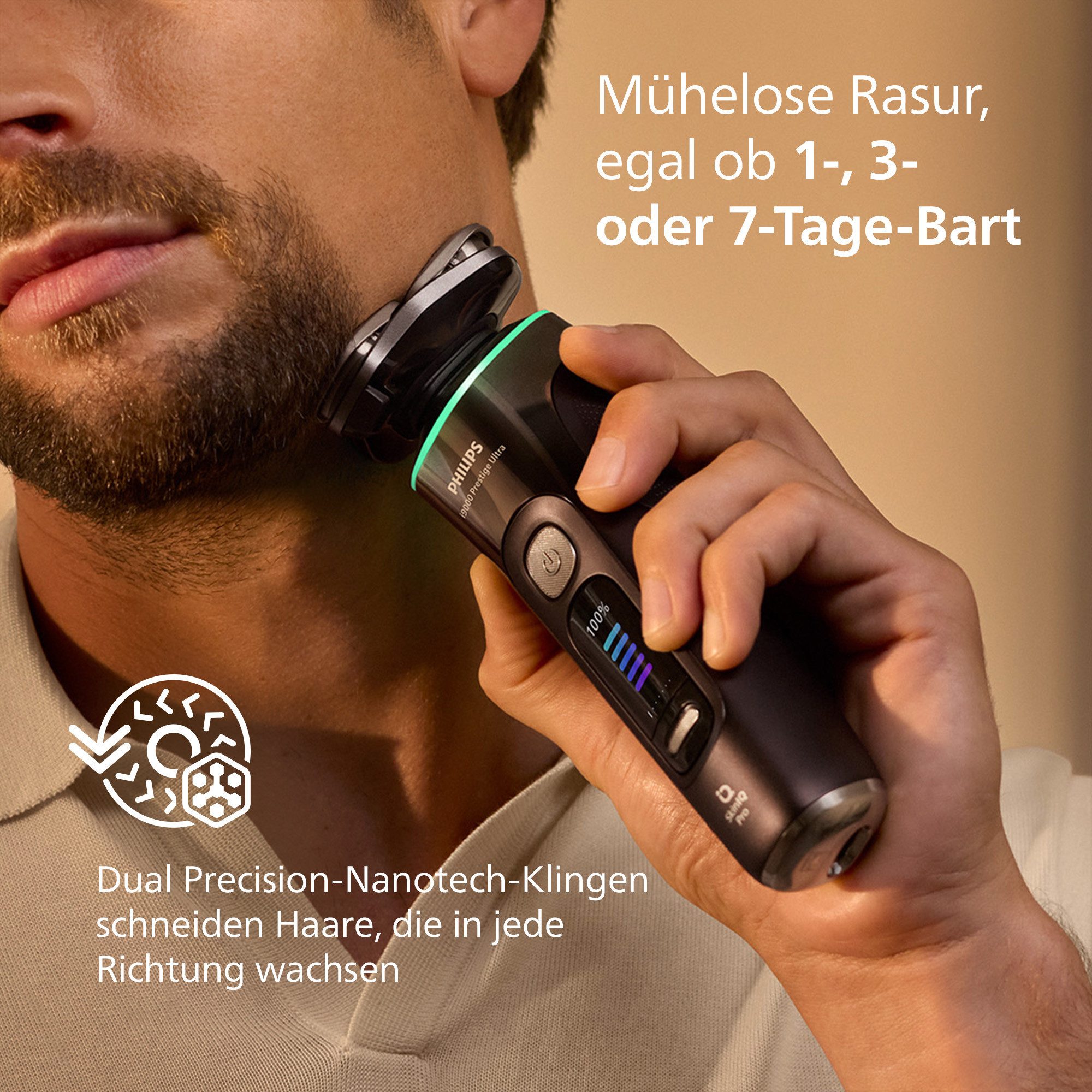 Philips Elektrorasierer Series i9000 Prestige Ultra XP9402/31, Aufsätze: 1, mit SkinIQ Technologie, inkl. Ladestand, Reiseetui, 1 Kartusche – Bild 4 von 5