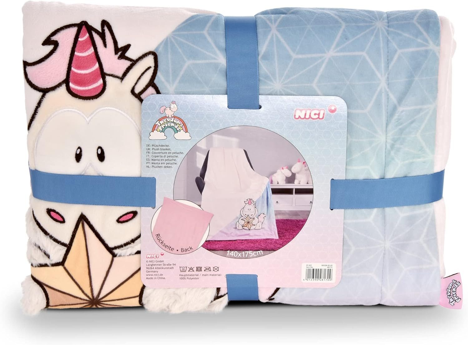 Nici Kinderteppich 48170 - Kuscheldecke Einhorn Theodor ca. 140 x 175cm