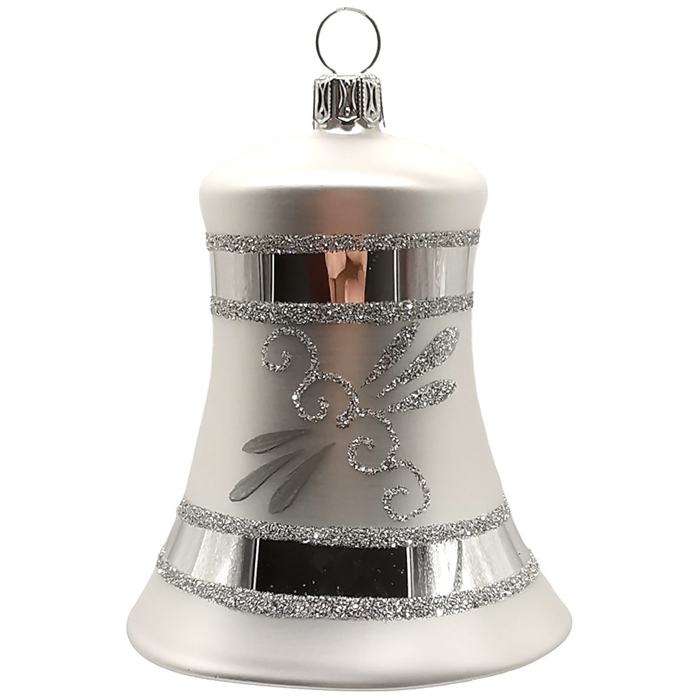 Nostalgie (1-tlg), Ø7cm Christbaumschmuck silber Schatzhauser mundgeblasen, Glocke handbemalt