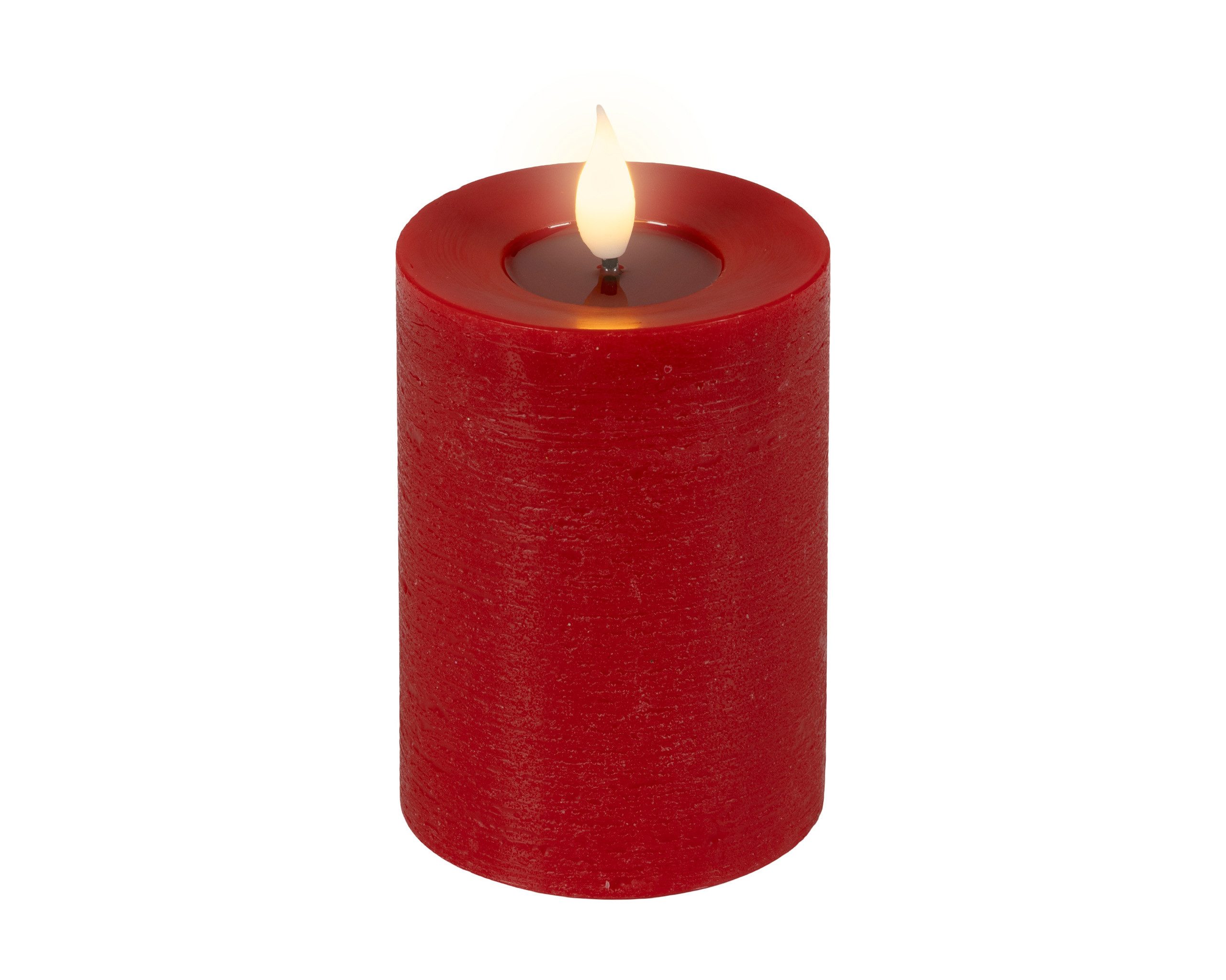 Lumineo LED-Kerze, Timer, warmweiß, LED Kerze 7,5x13,5cm mit Timer - Wachs Flacker-Effekt Rot Warmweiß