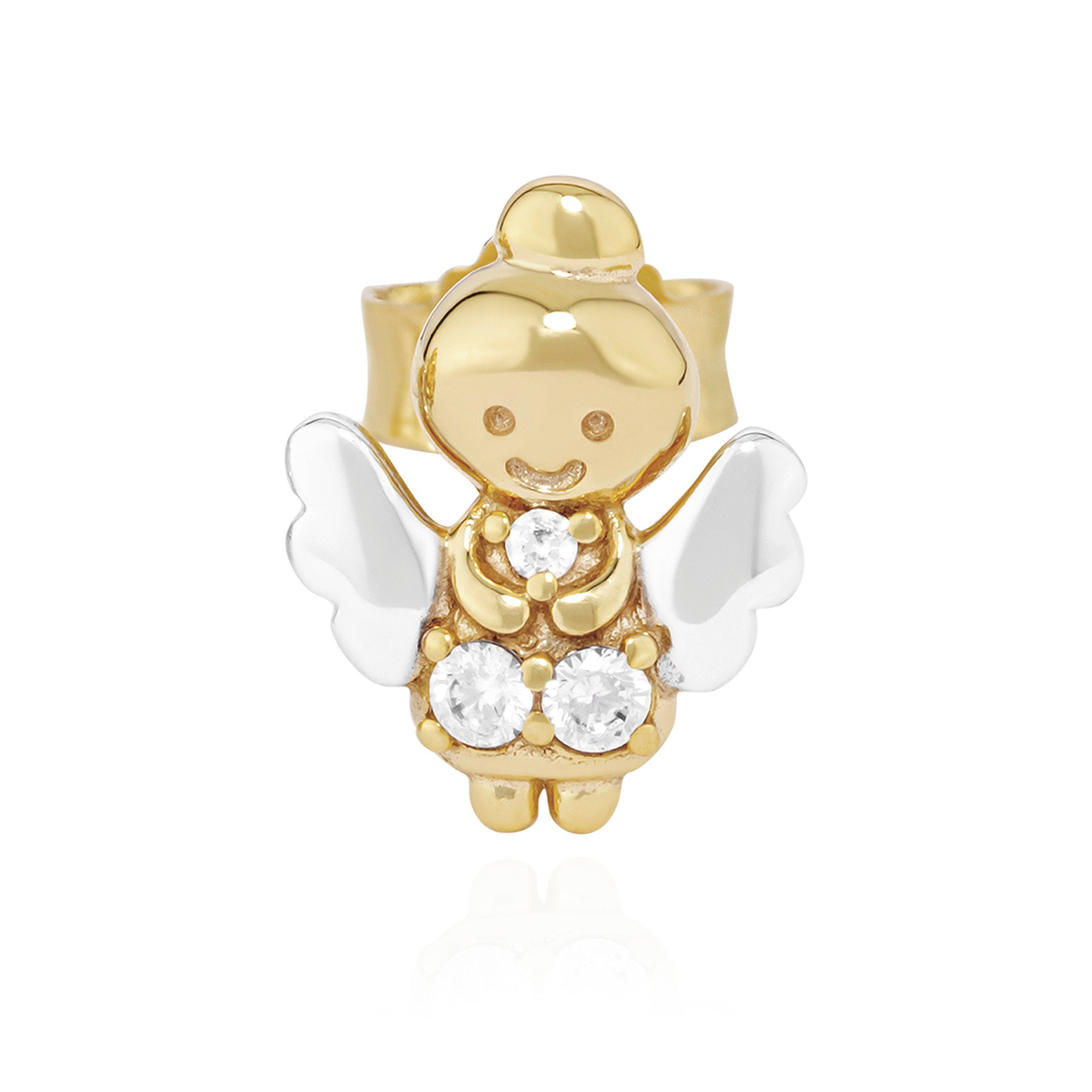 NKlaus Paar Ohrstecker Einzel Schutzengel Ohrstecker 333 Gelb Gold 8 Karat Bicolor Zirkonia w