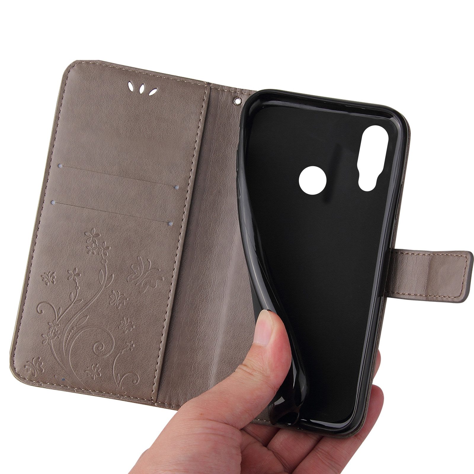 Tec-Expert Handyhülle Cover Tasche Hülle für Huawei P20 Lite 5,84 Zoll, Klapphülle Case mit Kartenfach Fliphülle aufstellbar, Motiv Blumen