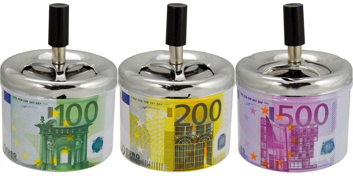 Aschenbecher 3x Aschenbecher Außen Windaschenbecher Drehscheibe Deckel Geldschein E