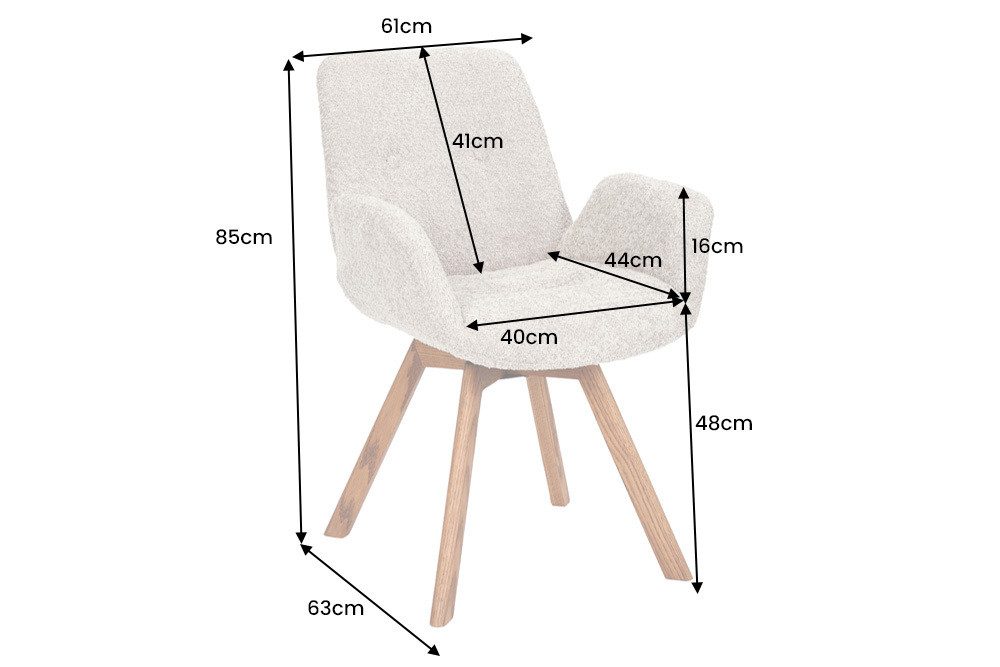 riess-ambiente Polsterstuhl BALTIC grau/natur - Bouclé, Eiche-Massivholz, 360° drehbar, Armlehnen (Einzelartikel, 1 St), Luxuriöser Teddystoff- ideal für Ess-,  – Bild 5 von 5