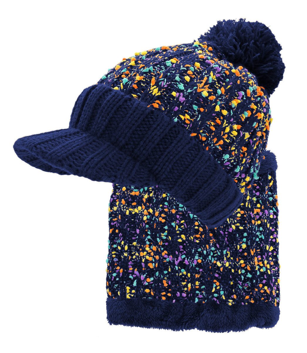 dy_mode Mütze & Schal Damen Mütze & Schal Kombi Set Schirmmütze Bommel Gefü günstig online kaufen