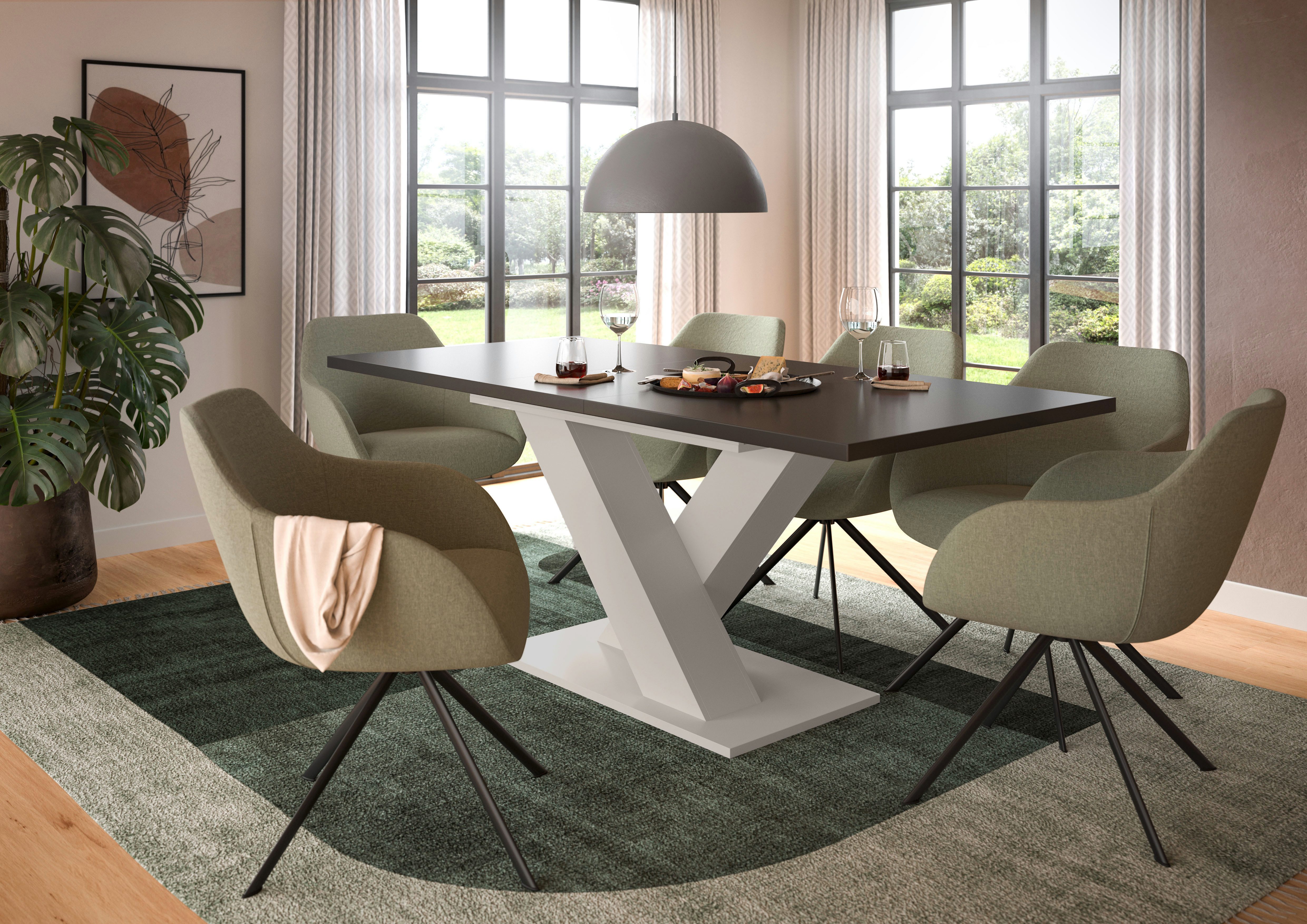 Home affaire Esstisch Motus, ausziehbar 150 -190 cm, inklusive 40 cm Einlegeplatte (Set, 1-St), X-Gestell mit Bodenplatte, Tisch, Küchentisch, Esszimmer, Küche