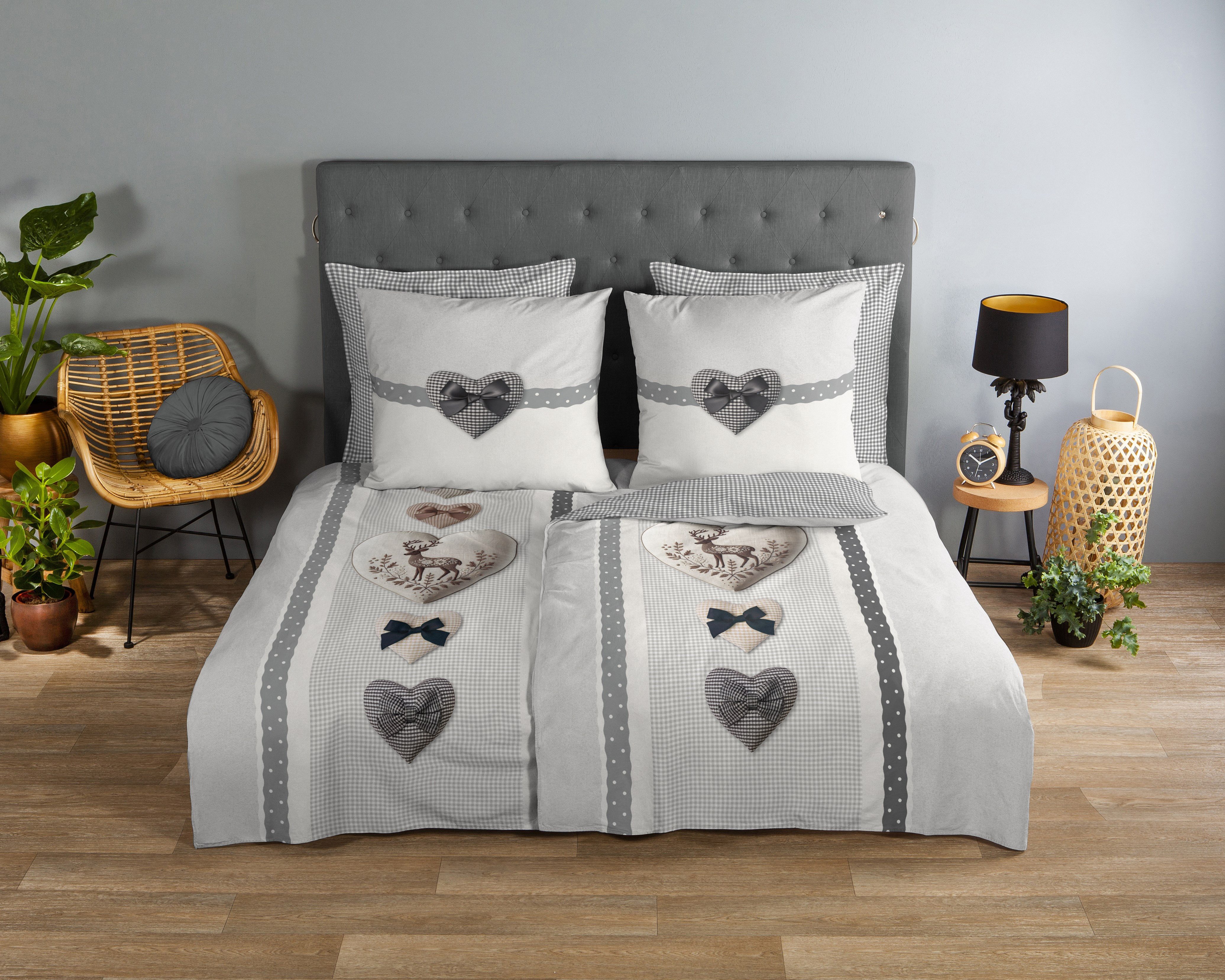 good morning Wendebettwäsche Bernet, Renforcé, 2 teilig, 100% Baumwolle, Renforcé, Reißverschluss, Wendeoptik, ländlicher Stil