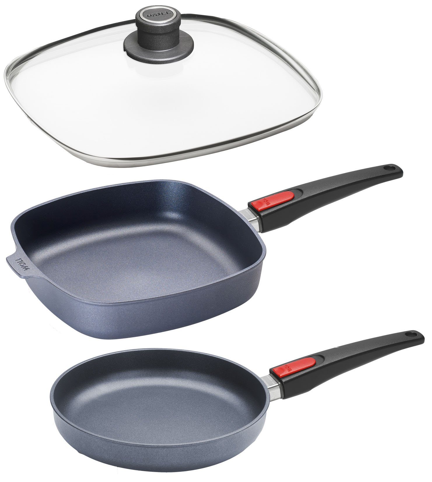 WOLL Pfannen-Set Diamond Lite, Aluminiumguss (Set, 3-tlg., 1x Eckpfanne 26x26 cm, 1x Bratpfanne Ø 24 cm), Induktion, Made in Germany
