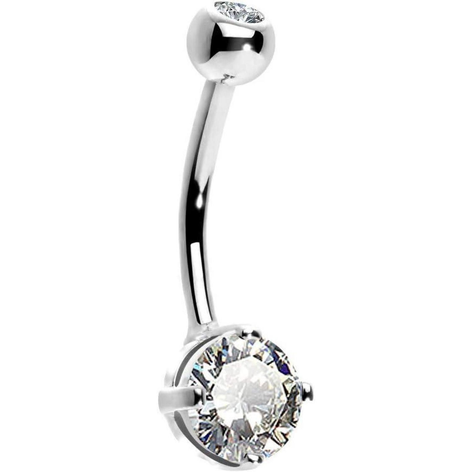 LuxusKollektion Bauchnabelpiercing 14G 14K Solid Gold Bauchnabelpiercing Clear CZ Navel Ring