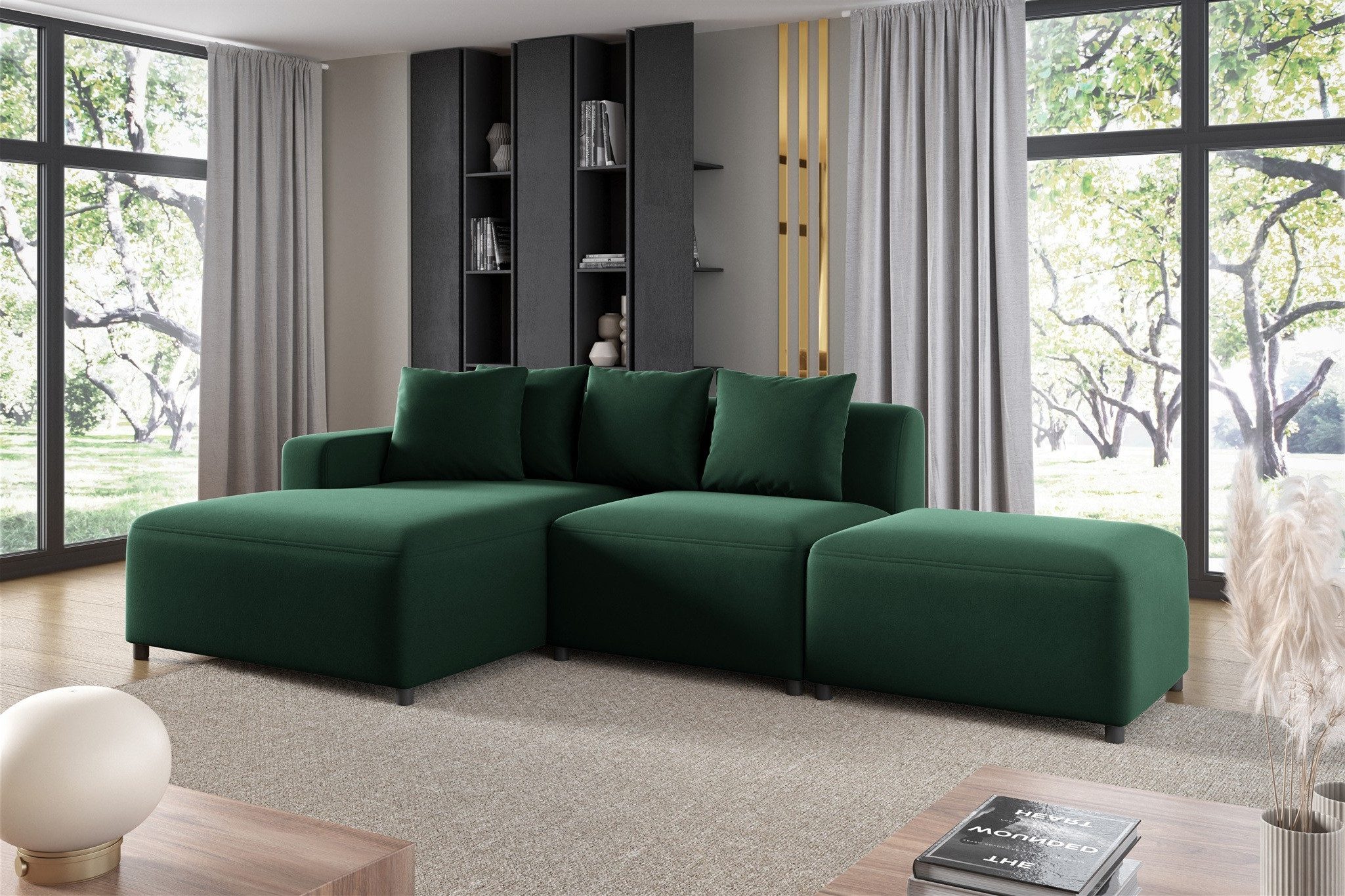 Fun Möbel Ecksofa Designersofa MEGAN XS inkl. Hocker in Stoff Salvador, mit Ottomane links oder rechts, Rundumbezug