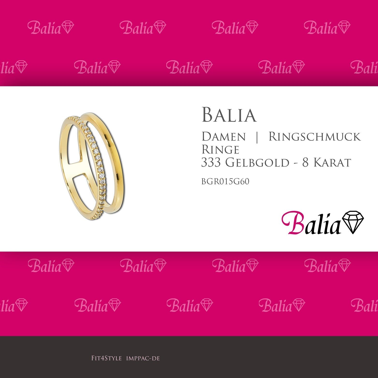 Balia Goldring Balia Ring 333 8 Damen (Doppel für Karat 333 Gelbgold Gold (19,1), (Fingerring), 60 - Gelbgold gold) Fingerring Größe