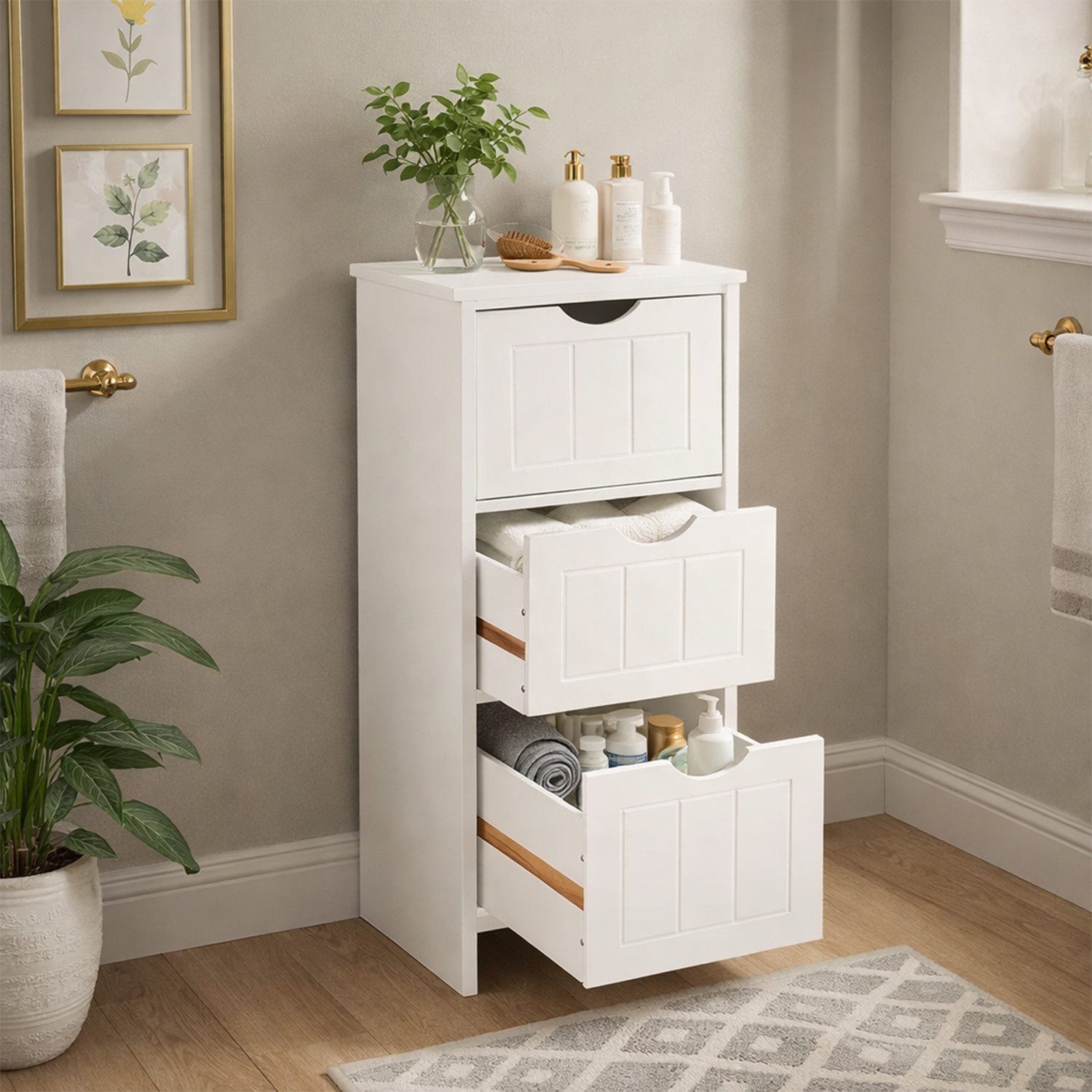 DUMOS Badkommode Badezimmerschrank mit 3 Schubladen (Badezimmerschrank mit Schubladen), mit 3 Schubladen