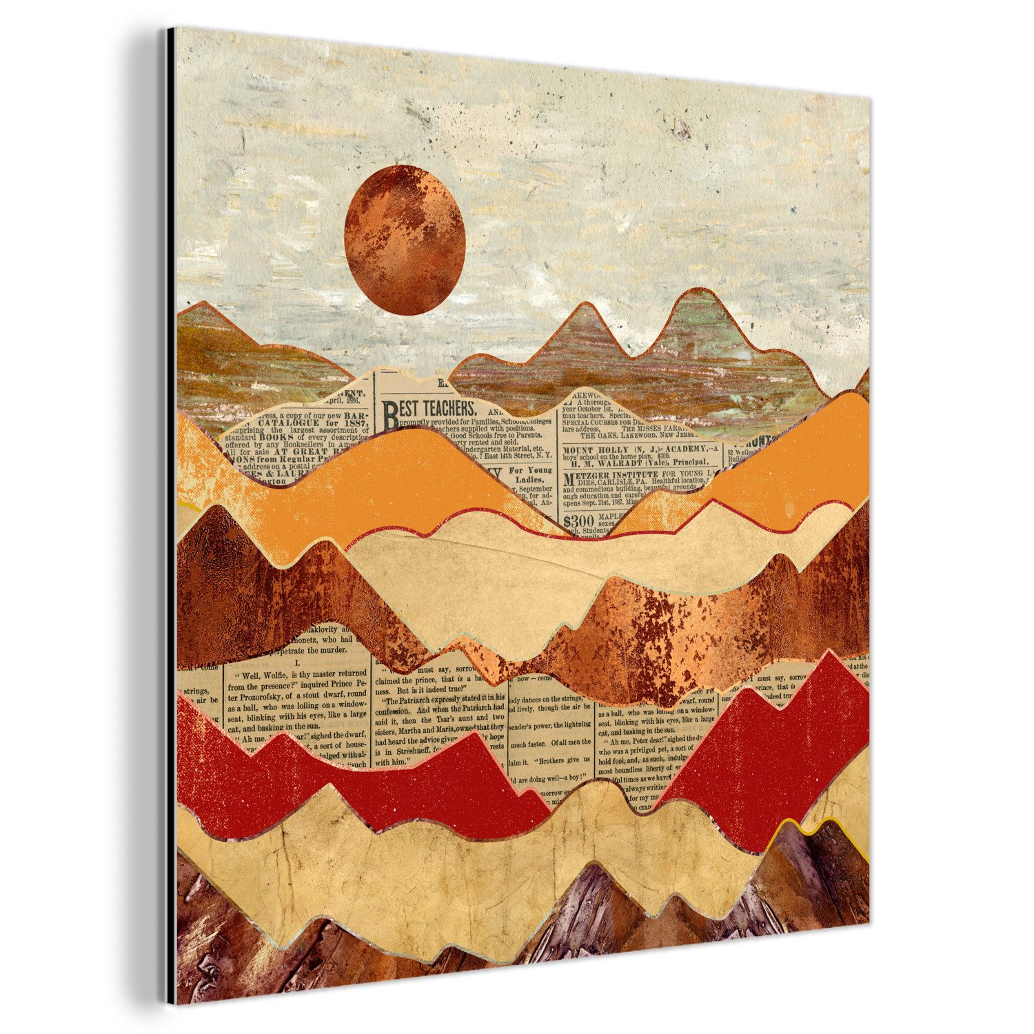 Metallbild Vintage - Zeitung - Bronze - Abstrakt - Landschaft - Farben