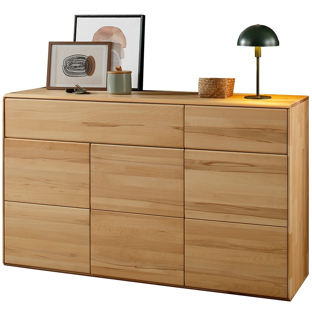 Lomadox Kommode KALAMARIA-69, Massivholz Sideboard Anrichte Wohnzimmer Schrank modern in Buche