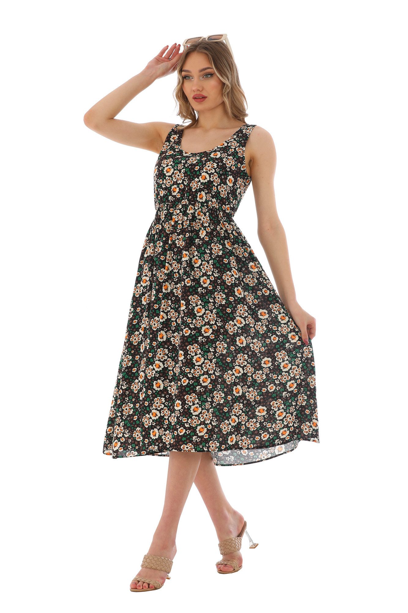 Bongual Maxikleid bedrucktes Sommerkleid mit Blumen ohne Ärmel