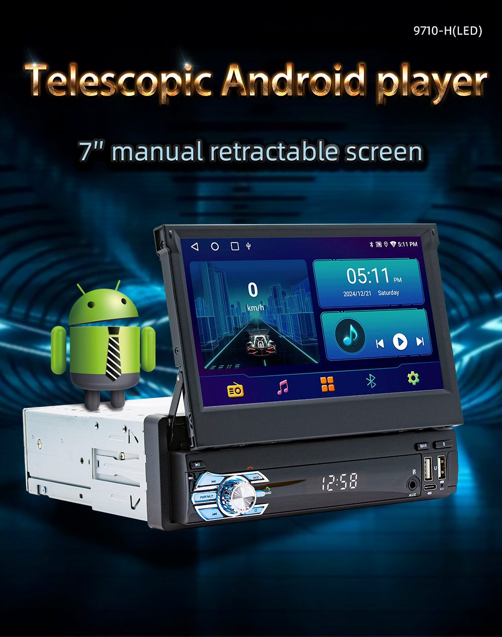 ESSGOO DAB+ 4+64G 1DIN 7'' Flip Out Android 15 Carplay Autoradio GPS WIFI FM Autoradio (Digitalradio (DAB), 4+64GB(optional), RDS, AM, FM, Carplay Android Auto Bluetooth EQ USB GPS Navi WIFI Touchscreen)