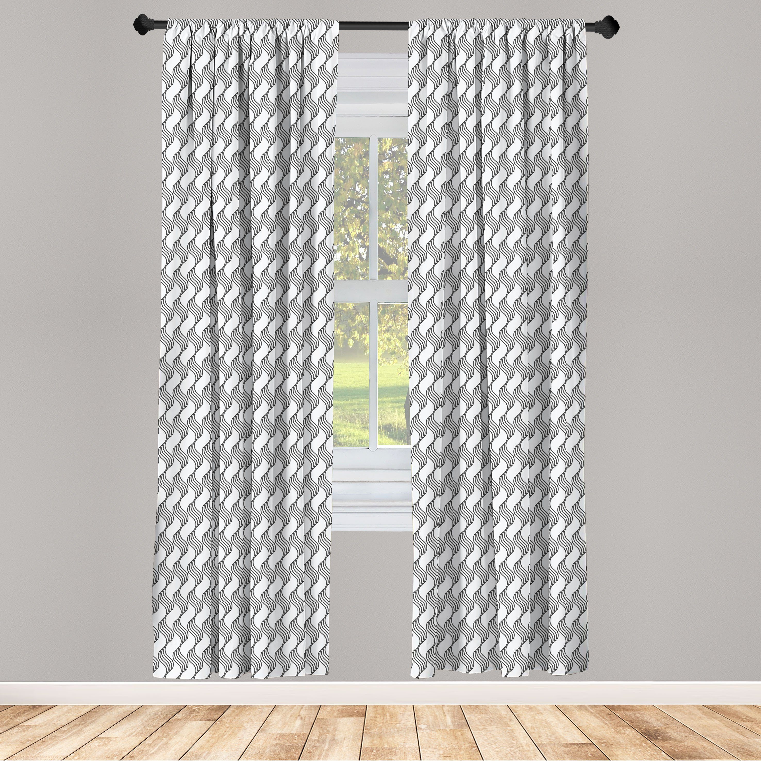 Gardine Vorhang für Wohnzimmer Schlafzimmer Dekor, Abakuhaus, Microfaser, Abstrakt Monochrome Simplistic Wellig