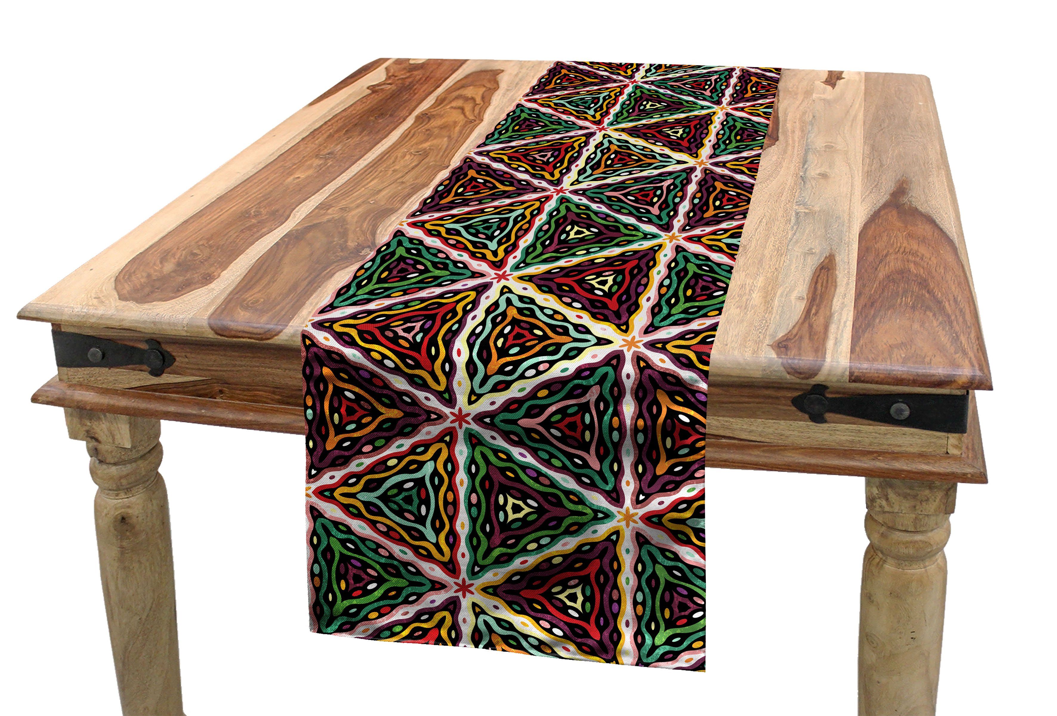 Abakuhaus Tischläufer Esszimmer Küche Rechteckiger Dekorativer Tischläufer, afrikanisch Geometrisches Grunge-Mosaik