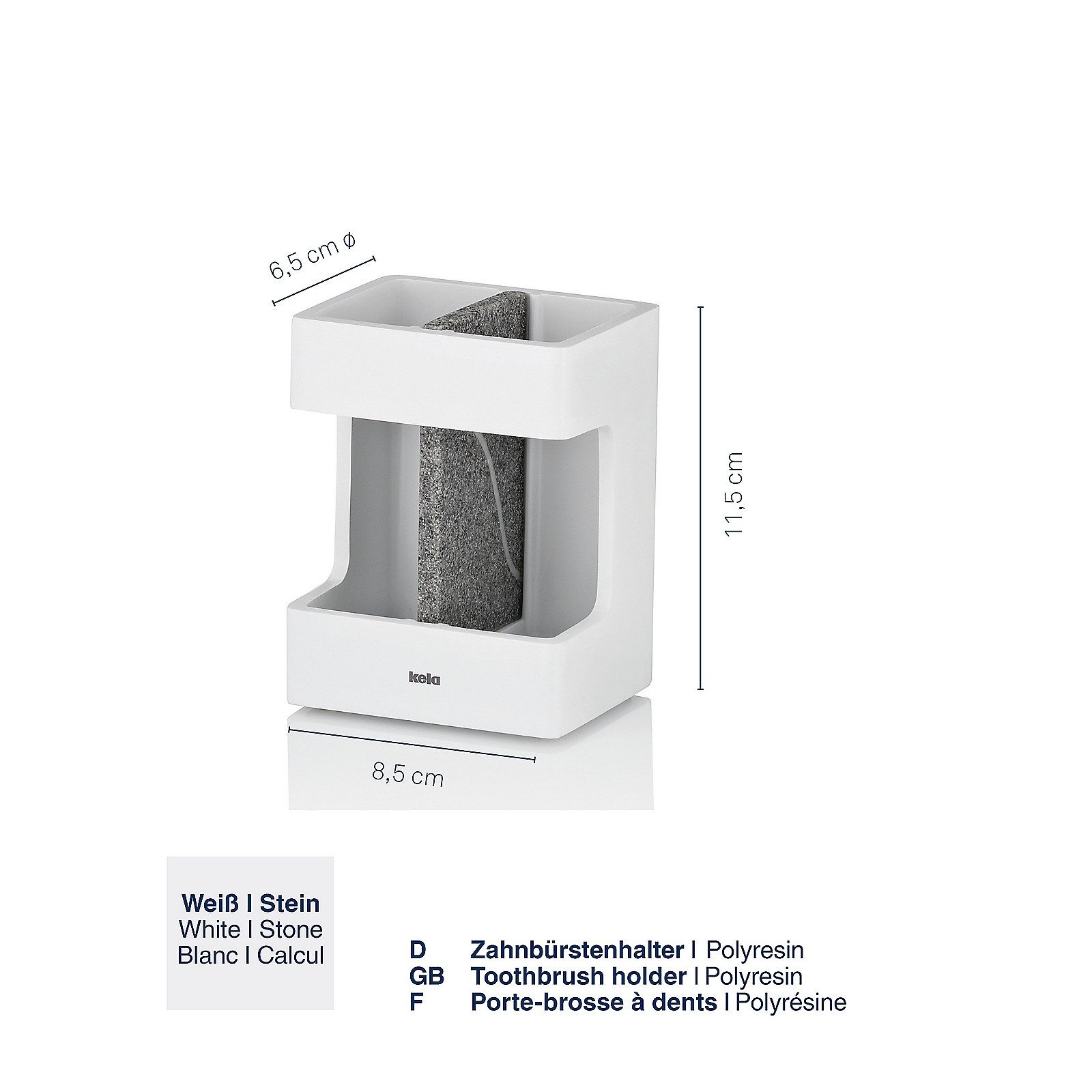 kela Zahnputzbecher Cube, herausnehmbares Trennelement, Element aus Natursteinoptik, Mattoptik