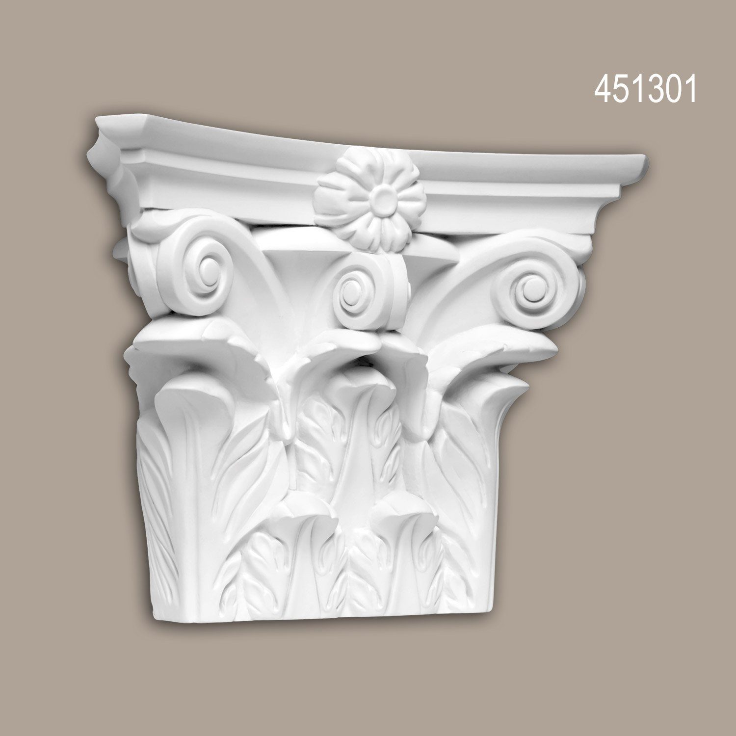 Profhome Wanddekoobjekt 451301 (Pilaster Kapitell, 1 St., Fassadenelement, Pilaster, Außenstuck, Wanddekor), weiß, vorgrundiert, für Fassadendekoration, Stil: Korinthisch