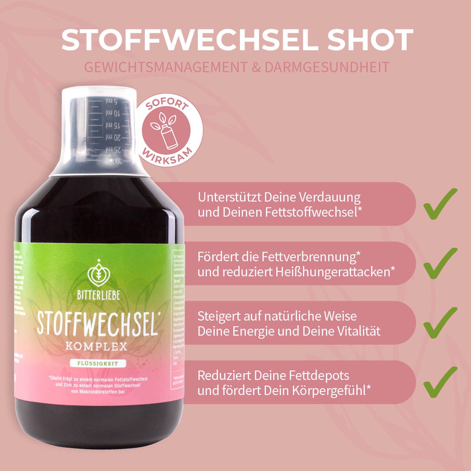BitterLIebe - Stoffwechsel Shot - Stoffwechselkur als Drink mit Cholin & Zink - Tropfen