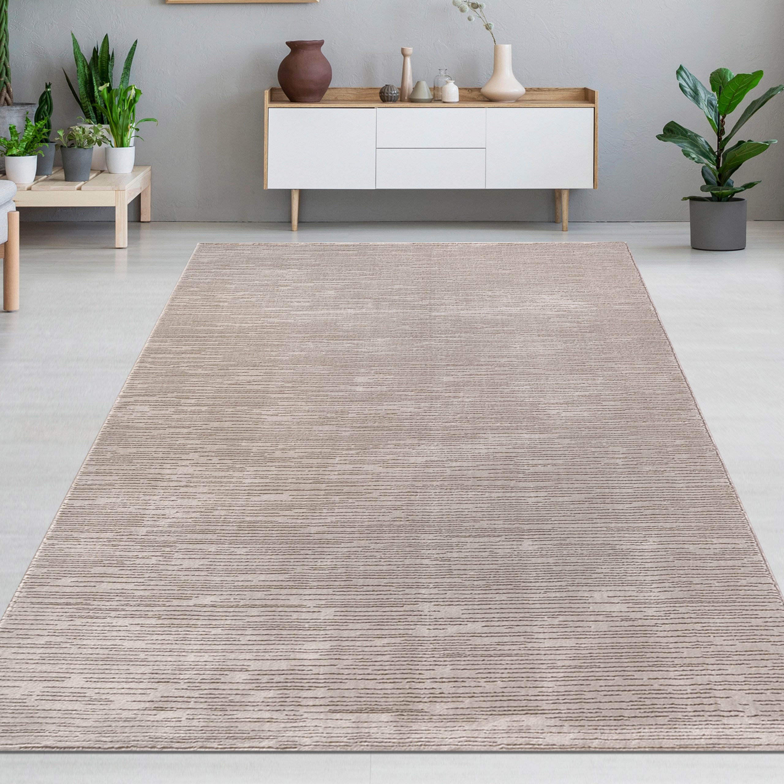 Carpetia Teppich Stilvoller Teppich mit feiner Struktur und Liniendesign in Beige, rechteckig, Höhe: 12 mm