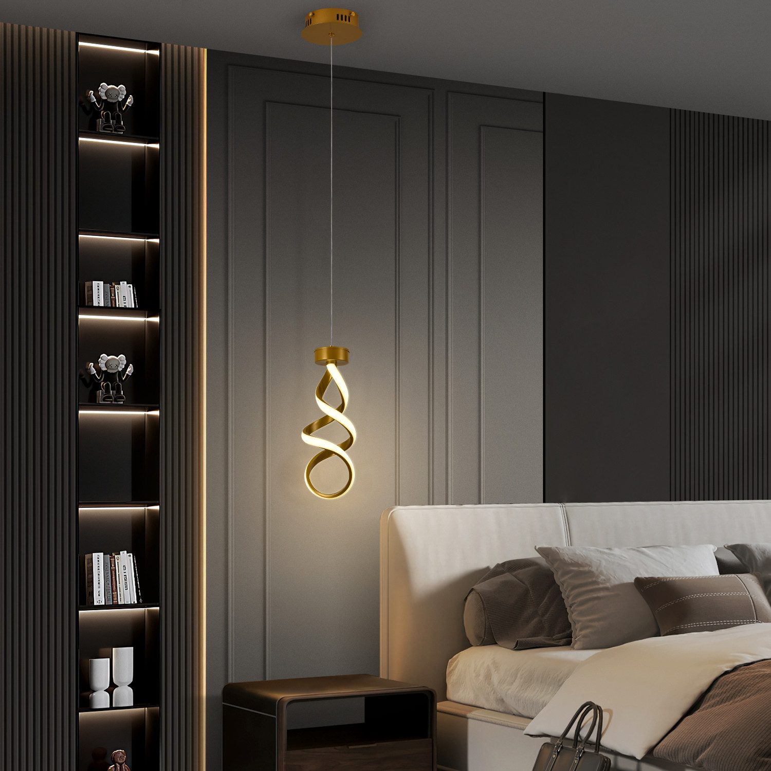 JDONG Pendelleuchte Moderne LED Hängeleuchte Spirale 150cm Höhenverstellbar, LED fest integriert, 3000K Warmweiß, Gold/Schwarz, 35H*15D Hängeleuchte für Esszimm – Bild 5 von 5
