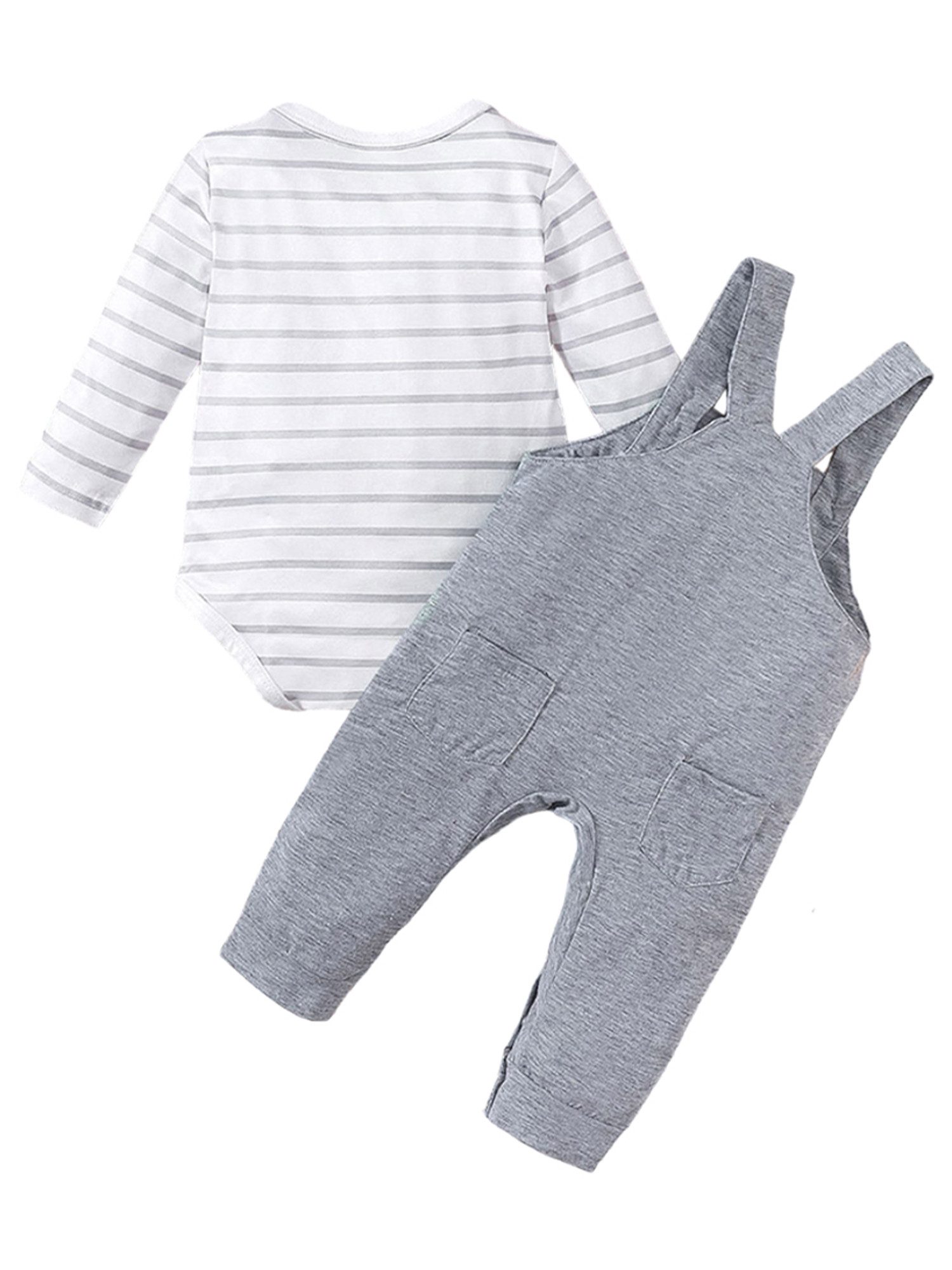 Lapastyle Langarmshirt & Hose Baby-Set für Neugeborene, gestreifter Pullover & Overall mit Tierdruck (Set, 2-ylg) Niedlicher Geburtstagsanzug für Baby Jungen, langärmliger Strampler