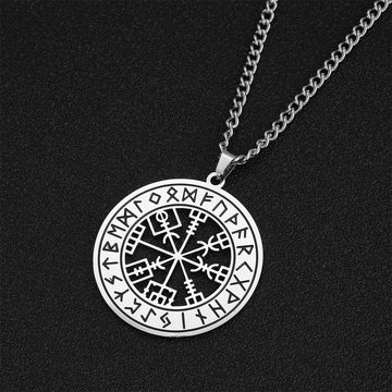 BUNGSA Ketten-Set Kette Runenkompass Viking Edelstahl Unisex (1-tlg), Halskette Necklace