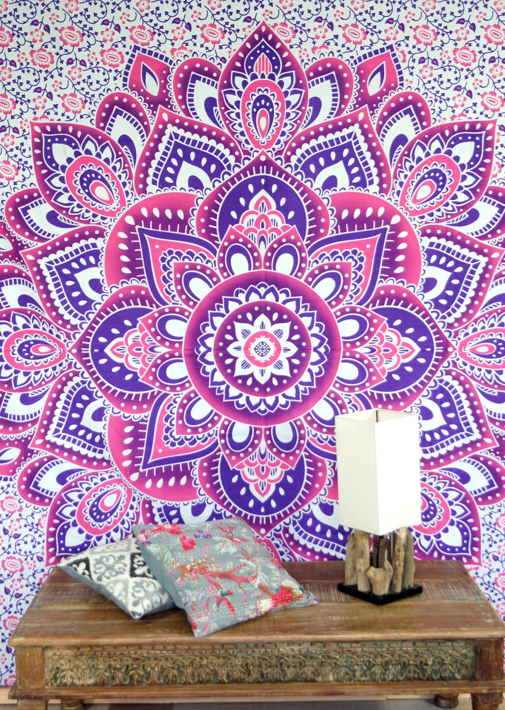 Tagesdecke Boho-Style Wandbehang, indische Tagesdecke.., Guru-Shop weiß/pink