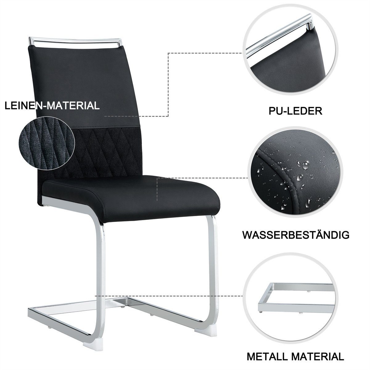 XDeer Esszimmerstuhl 2er Set Esszimmerstühle,Bürostuhl,Querstreifen und Rücklehne gepolstert Side Schwarz Chair Design, Leinen,hoher Rückenlehne Rücken PU aus