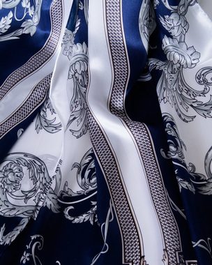 MayTree Seidenschal Floral Nachtblau Weiss, 55x175, leichter Damenschal, alljährig, (Stück), Seidentuch 100% Seide