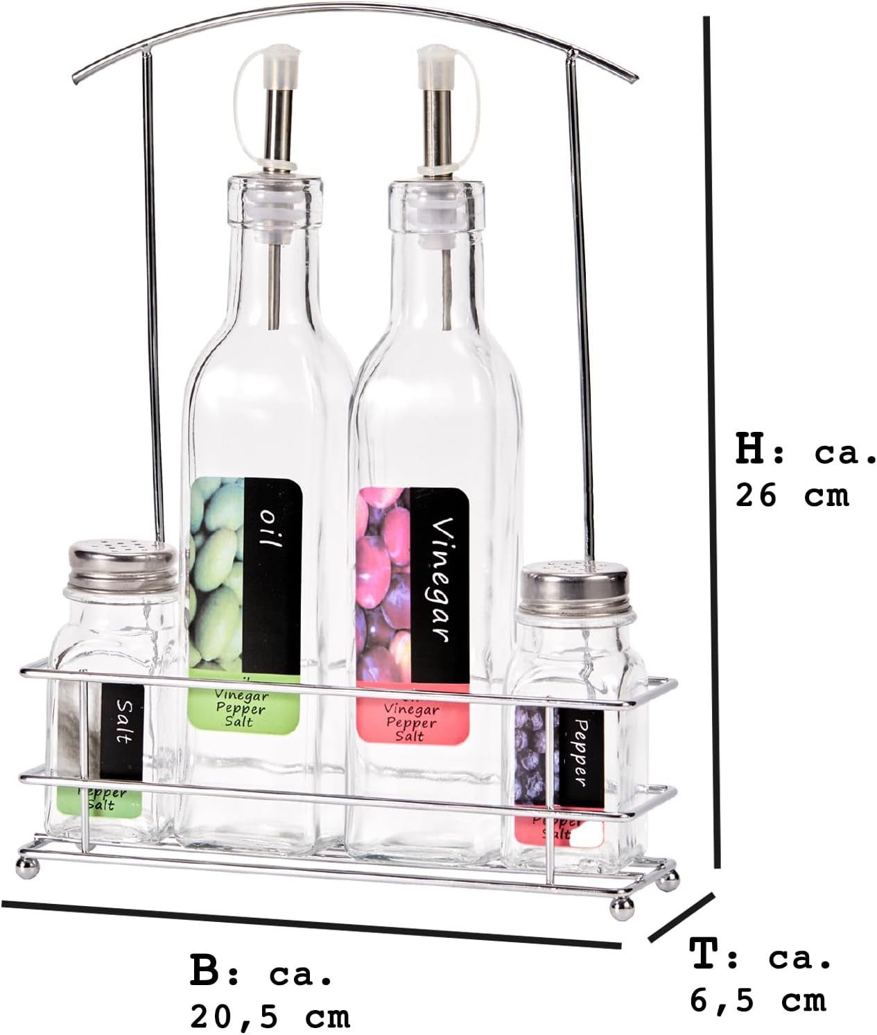 Riyashop Haushaltshobel 5-Teiliges Menagenset Salz Pfeffer Streuer Essig Öl Spender Küche