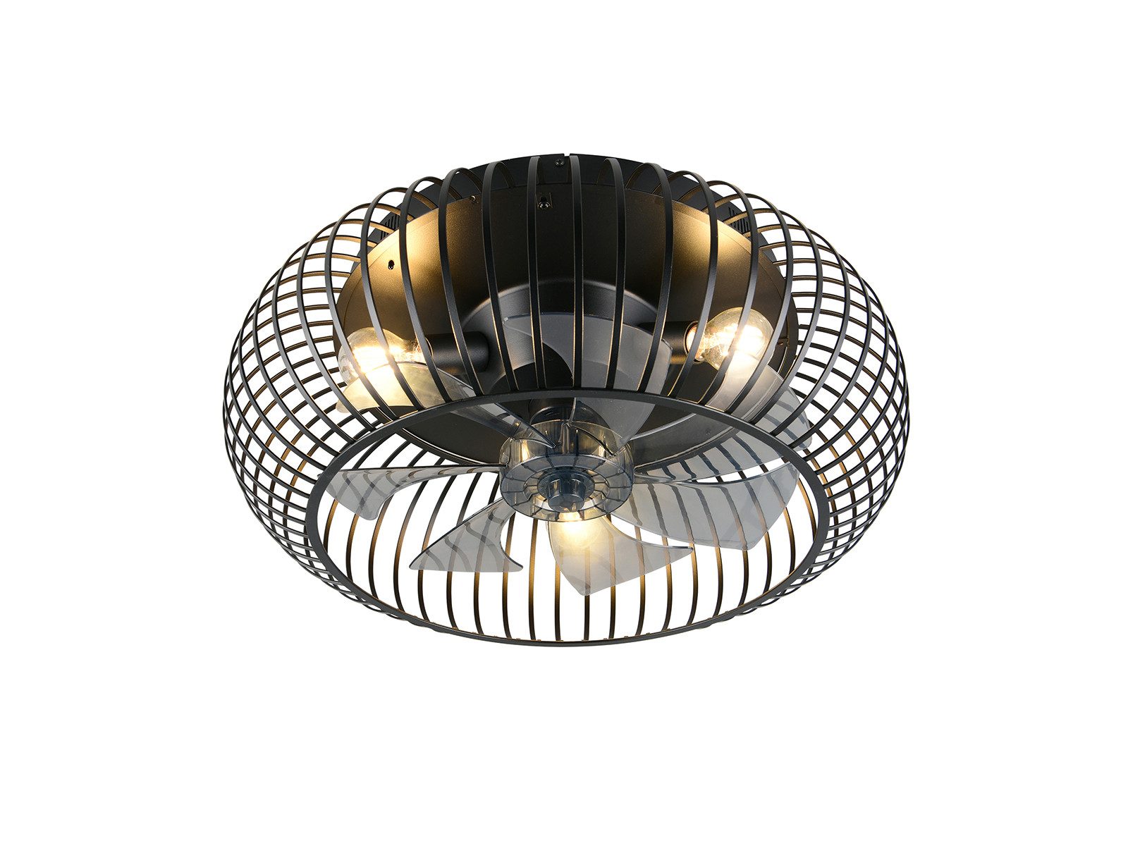 Reality Leuchten LED Deckenleuchte mit Ventilator & Fernbedienung Ø 61cm, Timerfunktion, LED wechselbar, Warmweiß, Große ausgefallene Industrial Gitterlampe, Deckenventilator mit Licht