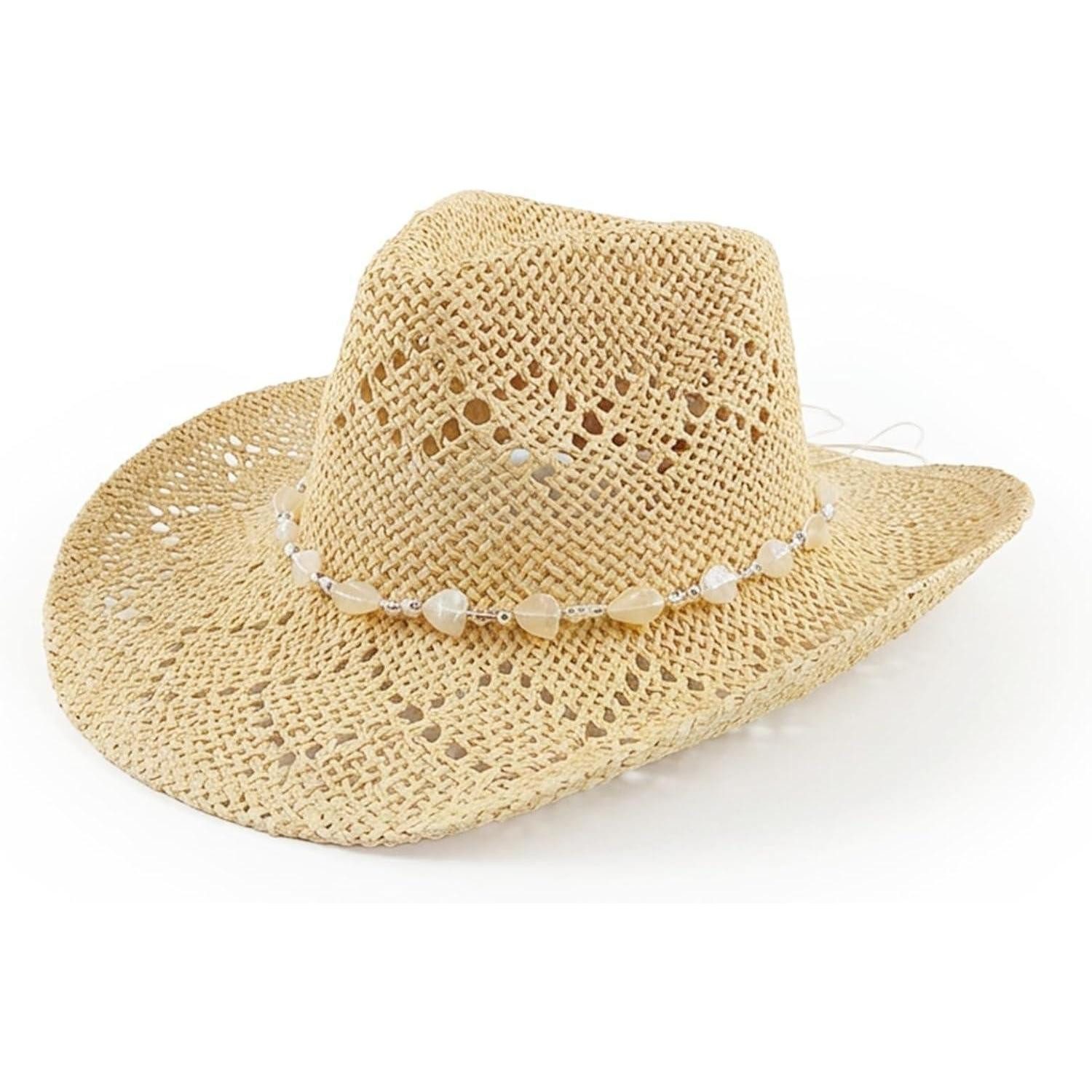 LuxusKollektion Cowboyhut Cowboyhut Stroh Damen Cowgirl Western Einheitsgröße-M Beige