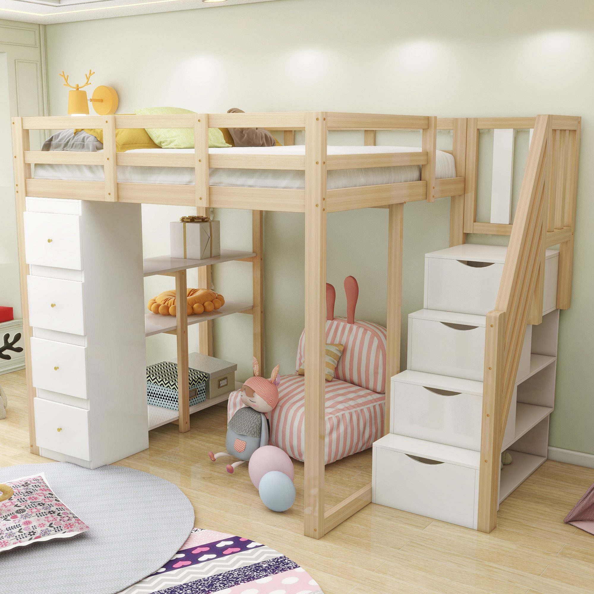 Flieks Hochbett Kinderbett 140x200cm mit Schubladekommode, günstig online kaufen