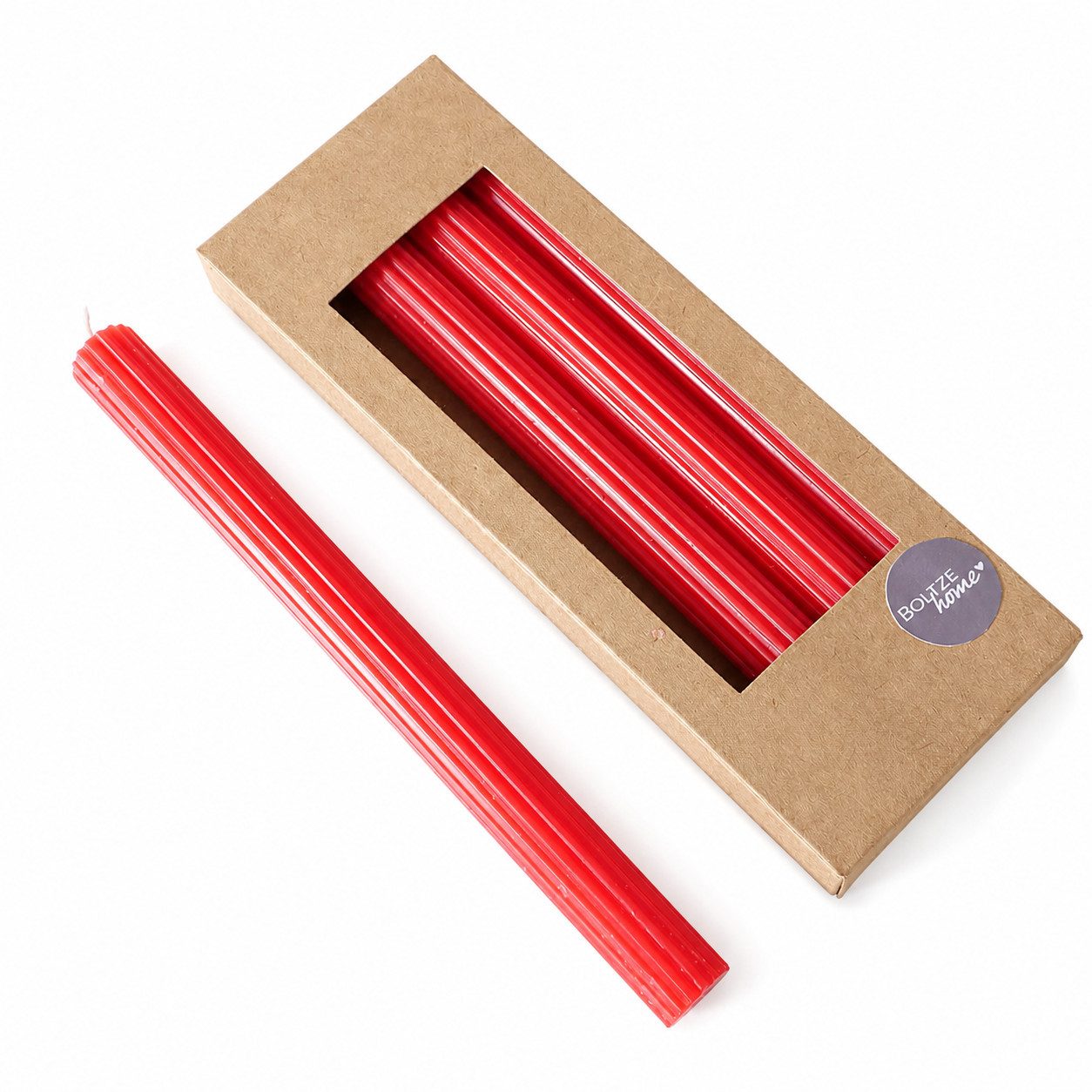 BOLTZE Tafelkerze Stabkerzen Klassik Rot 4er-Set mit Rillen 25 cm