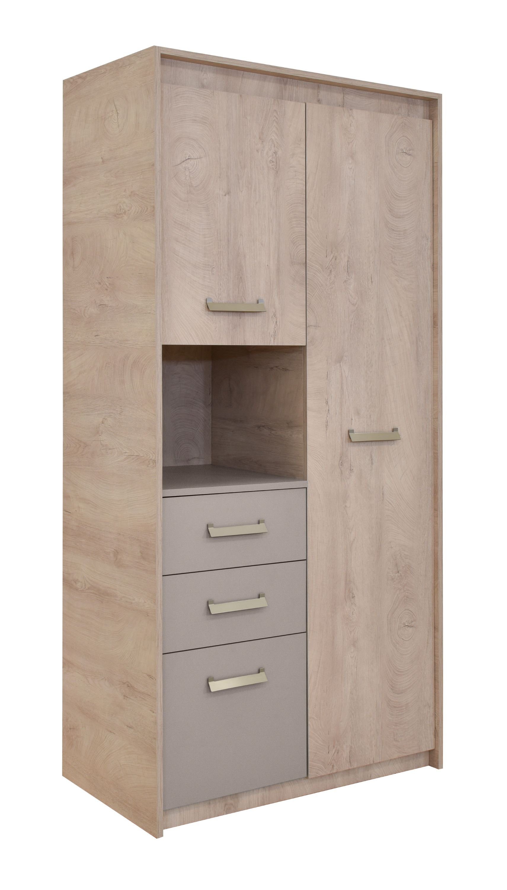 Polini 2 mit 7 eiche/beige Böden, 96x52x203 Schrank 3 Türen Eiche/beige Kleiderschrank Schubladen, | kids Eiche/beige premium KINDER Premium