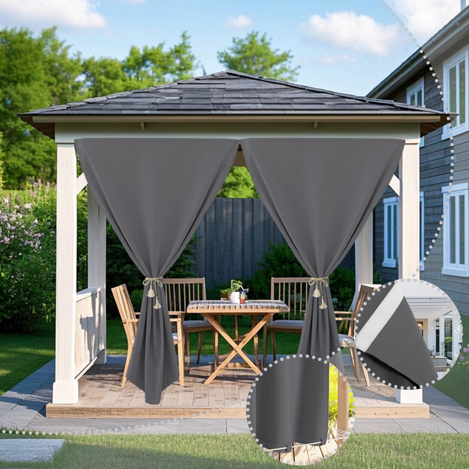 BTTO V&G Outdoorvorhang Gardine Terrassenvorhang Außen,Wind- & Wasserdicht,Magic Tape (1 St), Verdunkelungsvorhang für Garten & Terrasse