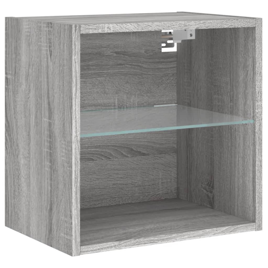 vidaXL TV-Wand Wand-Nachttisch mit LED-Leuchten Grau günstig online kaufen