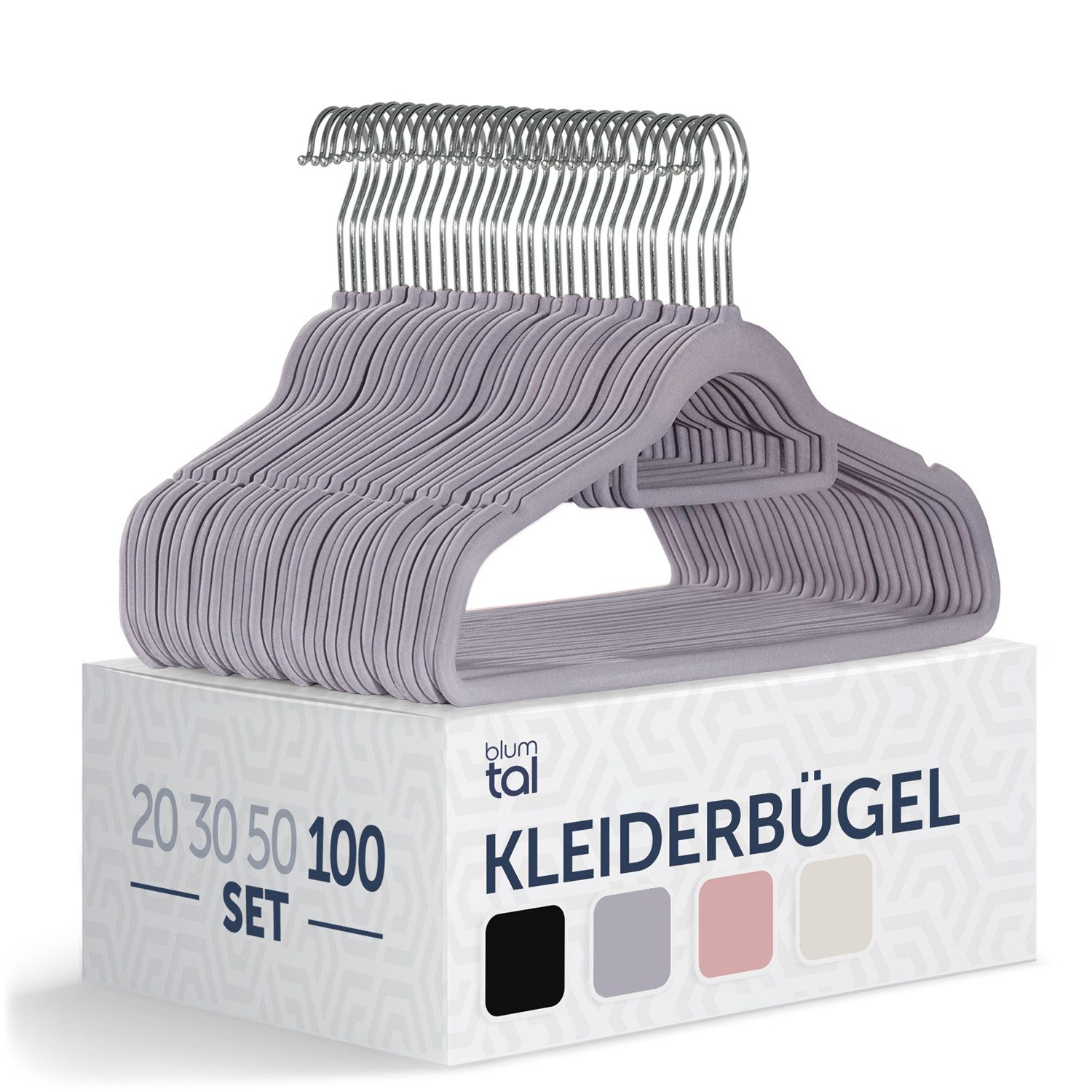 Blumtal Kleiderbügel Rutschfest - Samtoptik - Platzsparend, (100-tlg), Premium inkl. Krawattenhalter, 360° drehbar, Anti-Rutsch Bügel