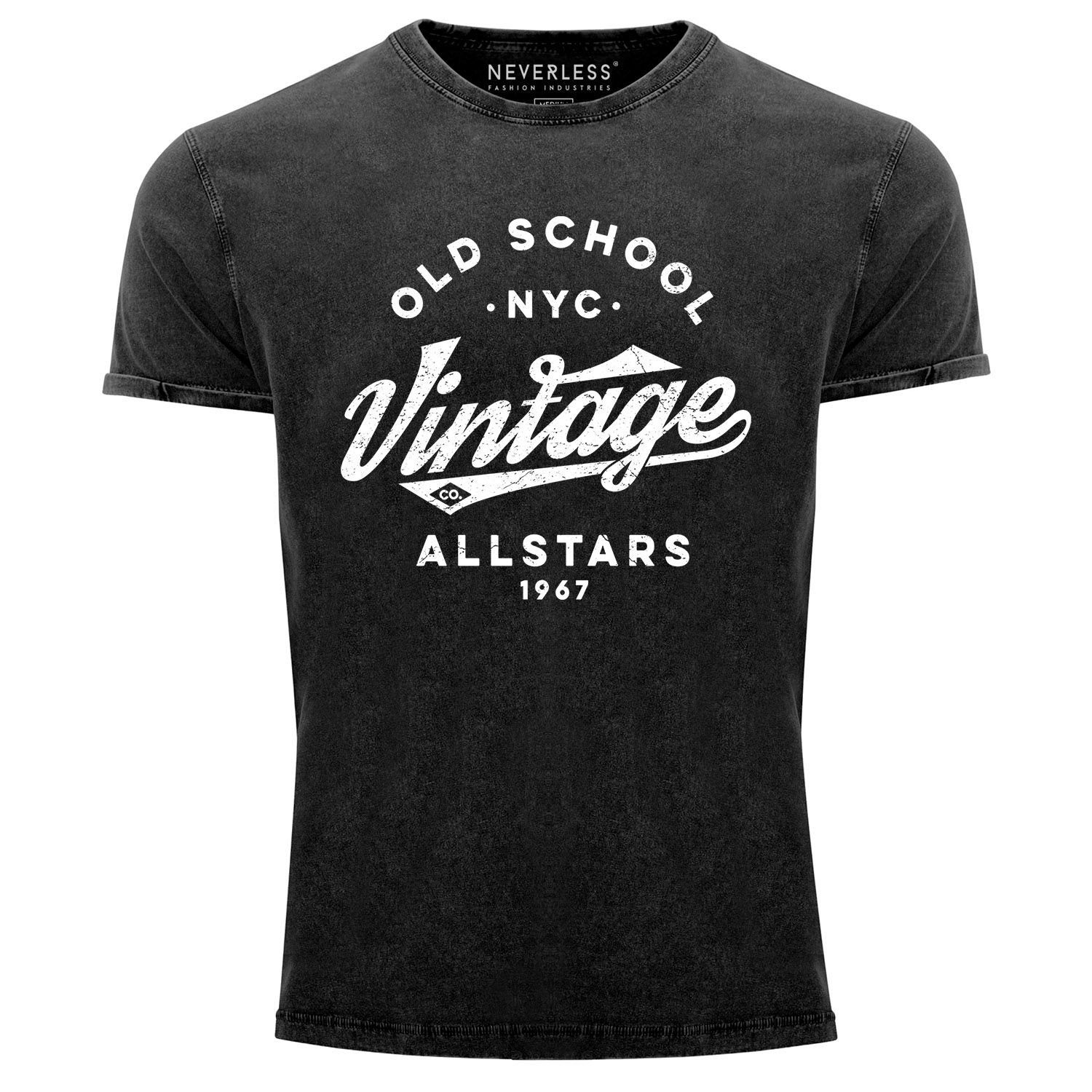 Neverless Print-Shirt Herren Vintage Shirt Retro Schriftzug Allstars Old School NYC Design Printshirt Used Look Slim Fit Neverless® mit Print