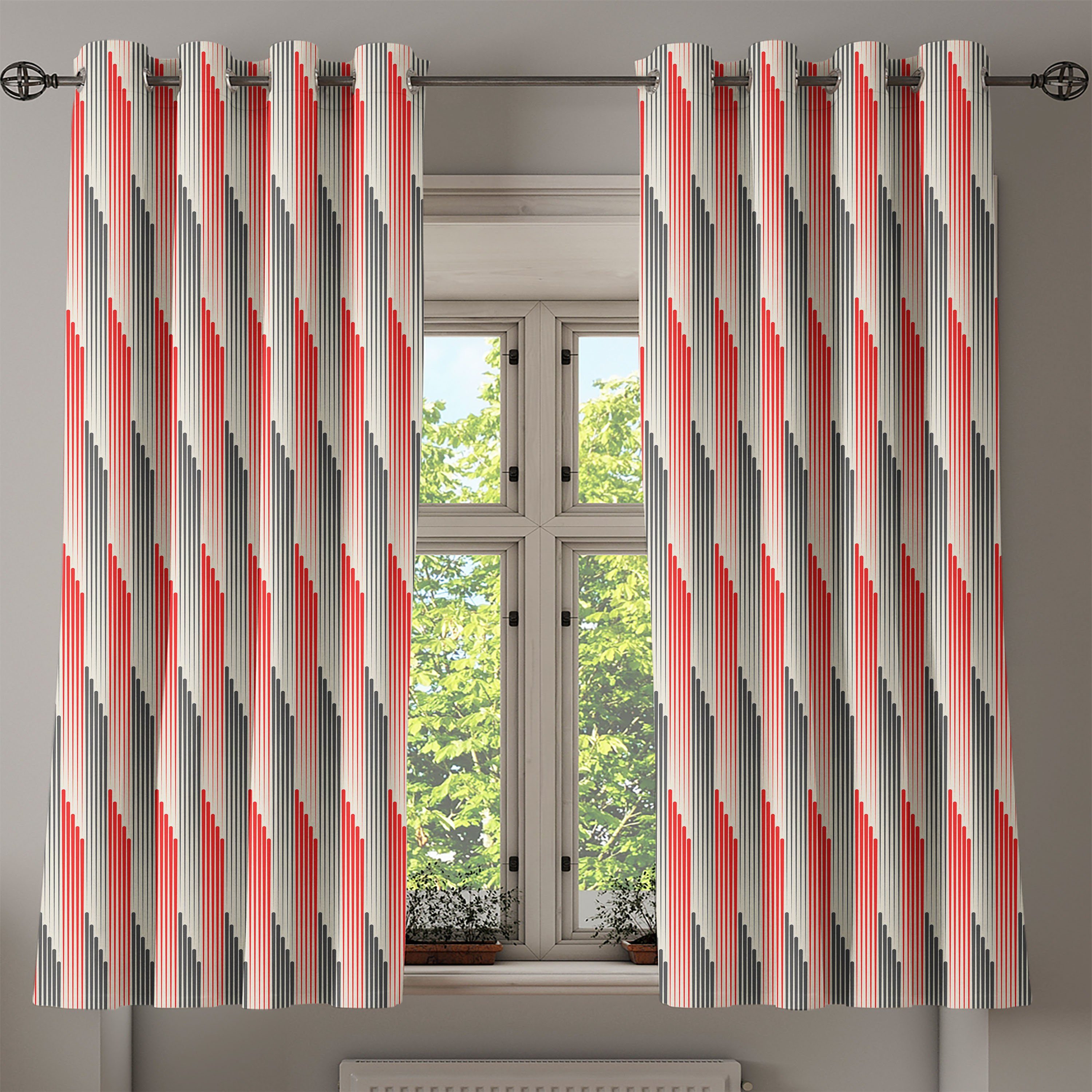 Bicolor Retro Dekorative 2-Panel-Fenstervorhänge Abstrakt Schlafzimmer für Abakuhaus, Gardine Striped Wohnzimmer,