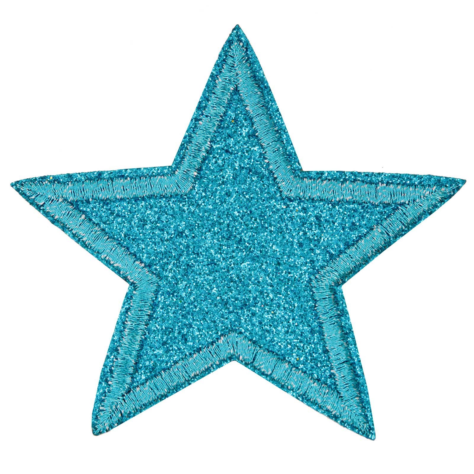maDDma Aufnäher 3 Glitzer Stern Aufbügler 65mm Aufnäher Applikationen, Polyester, Polyethylen Schicht, (3 er Paket, 1-tlg), türkis